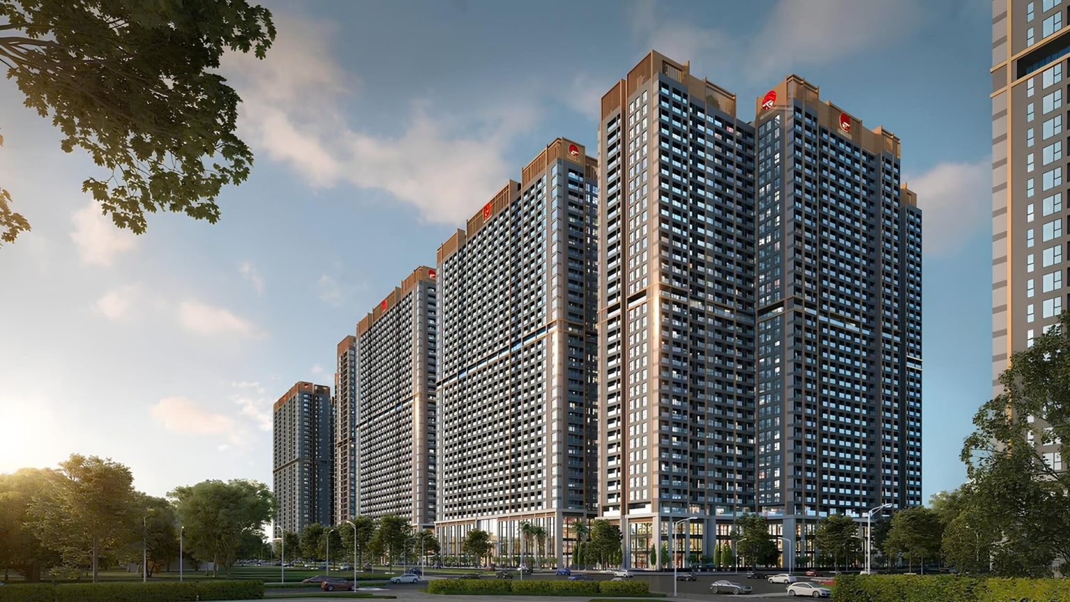 Phối cảnh 4 tòa tháp căn hộ The Flame Vine cao 35 tầng tại đại đô thị Hinode Royal Park Hoài Đức.
